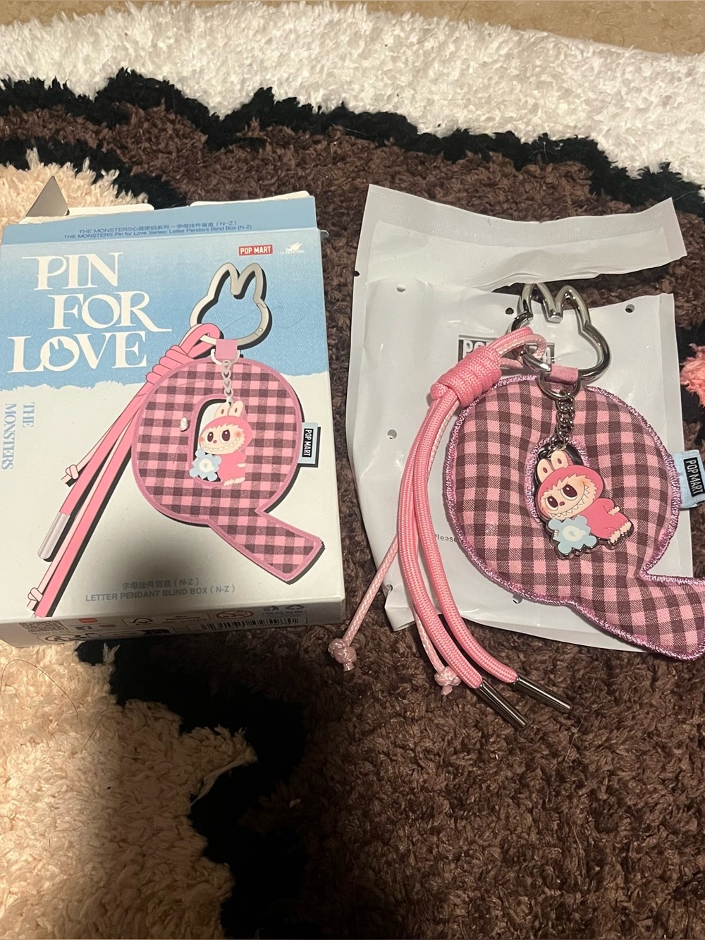 POP Mart Labubu Pin For Love series letter Q keychain plush pendant